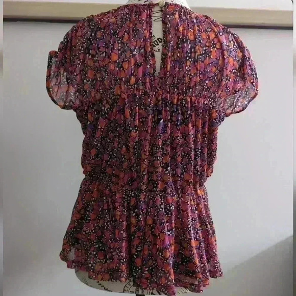 NINE WEST | Women's Multicolor Round Neck Short Sleeved Ruffled Blouse - Picture 4 of 6